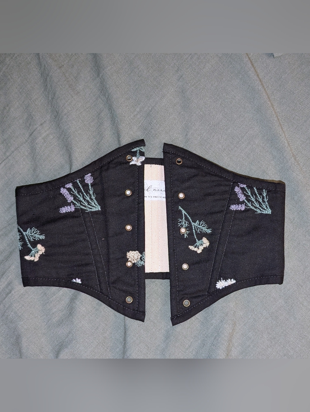 French Meadows Embroidered Black Floral Handmade Corset Under bust Belt